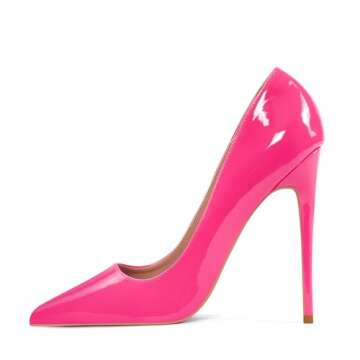 Elisabet Tang Women Pumps, Pointed Toe High Heel 4.7 inch/12cm Party Stiletto Heels Shoes Fluorescent Pink 9