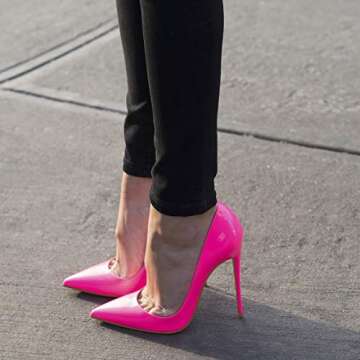 Elisabet Tang Women Pumps, Pointed Toe High Heel 4.7 inch/12cm Party Stiletto Heels Shoes Fluorescent Pink 9
