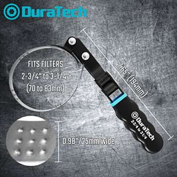 DURATECH Small Swivel Oil Filter Wrench, Oil Filter Removal Tool Fits Filters 2-3/4" to 3-1/4", Perf...