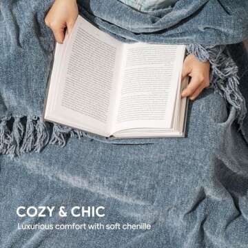 Soft Cozy Chenille Throw Blanket with Fringe Tassel