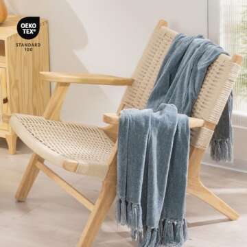 Soft Cozy Chenille Throw Blanket with Fringe Tassel
