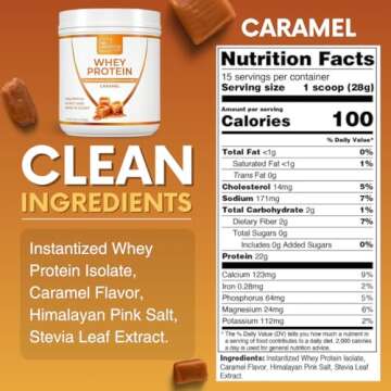 Whey Isolate Protein Powder - Low Carb Protein Powder for Women - Sweetened with Stevia Whey Isolate Protein for Muscle Growth - Natural Clean Protein Powder (Caramel, 15 Servings)