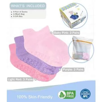 Simply Kids Toddler Socks with Grippers - 9 Pairs for Boys & Girls