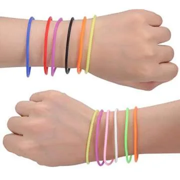 Senkary 120 Pieces Colorful Silicone Jelly Bracelets Nonluminous Stretchy 80s Bracelets Bands Hair Ties for Party Favors, Adults, Women (10 Colors)