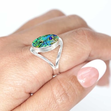 JEWELOPORIUM 925 Silver Ring for Women Size 9 Multicolor Genuine Abalone Shell Gemstone Vintage Silv...