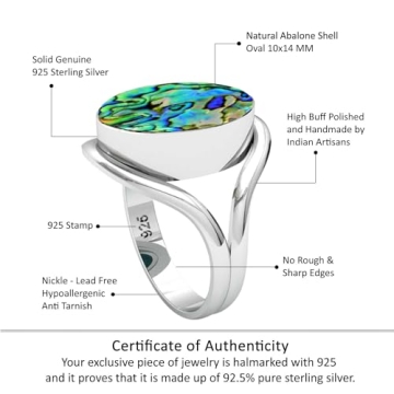JEWELOPORIUM 925 Silver Ring with Abalone Shell Gemstone