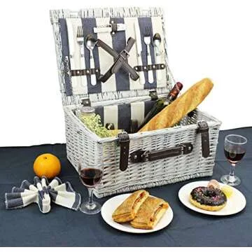 Stylish Picnic Basket for Two with Accessories and Blanket