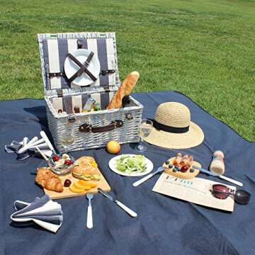 Stylish Picnic Basket for Two with Accessories and Blanket