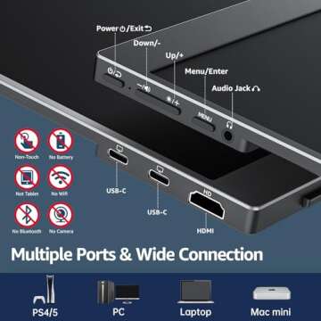 cocopar Portable Monitor 15.6 Inch 1080P Travel Monitor with Speaker HDMI USB-C External Monitor for Laptop MacBook Surface PC Xbox PS4/5, with Cover Stand VESA