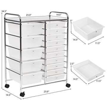 FANTASK 15 Drawers Mobile Storage Cart for Organization