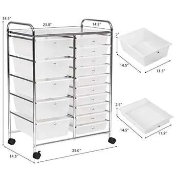 FANTASK 15 Drawers Mobile Storage Cart for Organization