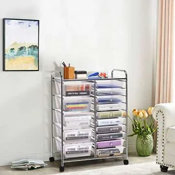 FANTASK 15 Drawers Mobile Storage Cart for Organization