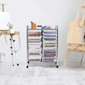 FANTASK 15 Drawers Mobile Storage Cart for Organization