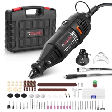 GOXAWEE Rotary Tool Kit with MultiPro Keyless Chuck and Flex Shaft - 140pcs Accessories Variable Spe...