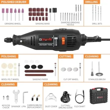 GOXAWEE Rotary Tool Kit - 140pcs with Flex Shaft & Speed Control