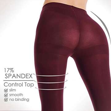 G&Y 2 Pairs Semi Opaque Tights for Women - 40D Microfiber Control Top Pantyhose(XL, Black & Burgandy)