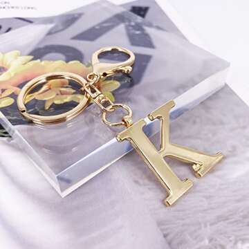 LAXPICOL Gold Keychain Letter K Keychains for Women Men Bag Charms Purse Charms For Handbags Metal Alphabet Initial Letter Key Ring Keychain