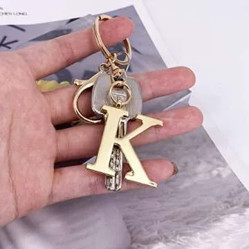 LAXPICOL Gold Keychain Letter K Keychains for Women Men Bag Charms Purse Charms For Handbags Metal Alphabet Initial Letter Key Ring Keychain