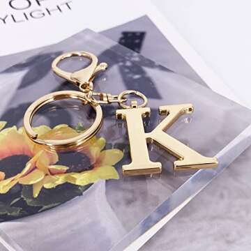 LAXPICOL Gold Keychain Letter K Keychains for Women Men Bag Charms Purse Charms For Handbags Metal Alphabet Initial Letter Key Ring Keychain