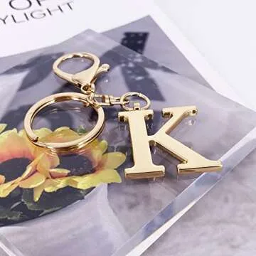 LAXPICOL Gold Keychain Letter K Keychains for Women Men Bag Charms Purse Charms For Handbags Metal Alphabet Initial Letter Key Ring Keychain