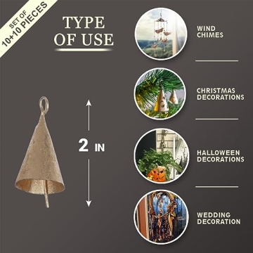 DIYANA IMPEX Vintage Indian Tin Bells Rustic Chime Vintage Jingle Bell Cow Bells Christmas Tree Crafts Decoration lot 20 Pc (Gold)