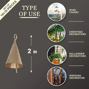 DIYANA IMPEX Vintage Indian Tin Bells Rustic Chime Vintage Jingle Bell Cow Bells Christmas Tree Crafts Decoration lot 20 Pc (Gold)