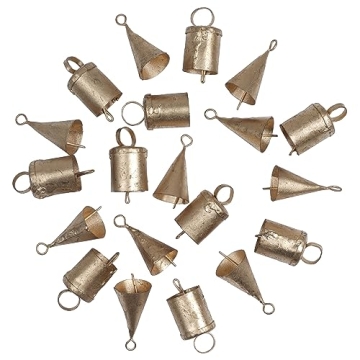 DIYANA IMPEX Vintage Indian Tin Bells Rustic Chime Vintage Jingle Bell Cow Bells Christmas Tree Crafts Decoration lot 20 Pc (Gold)