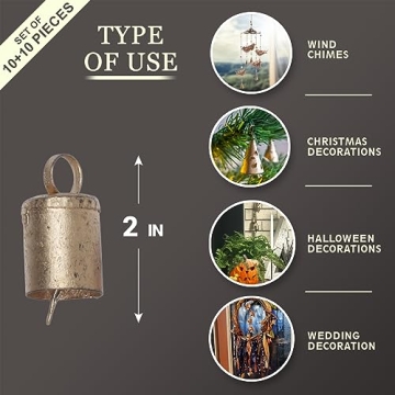 DIYANA IMPEX Vintage Indian Tin Bells Rustic Chime Vintage Jingle Bell Cow Bells Christmas Tree Crafts Decoration lot 20 Pc (Gold)