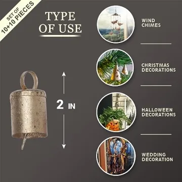 DIYANA IMPEX Vintage Indian Tin Bells Rustic Chime Vintage Jingle Bell Cow Bells Christmas Tree Crafts Decoration lot 20 Pc (Gold)