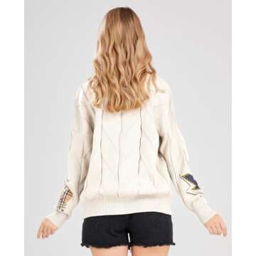 Women's Cable Knit Long Sleeve Open Front Cardigan Sheep V-Neck Button Down Embroidery Wool Blend Sweater Coat Outwear (XL,Beige)