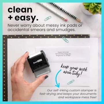 ExcelMark Custom Stamp – Clear & Crisp Impressions – Personalized Self-Inking Rubber Stamp – Use for Address Stamp and More (Small)