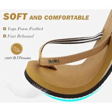 KuaiLu Womens Arch Support Flip Flops Comfortable Yoga Mat Slip on Leather Walking Thong Cushion Sandals Summer Beach Orthotic Slides Travel Essentials Indoor Outdoor Slippers Shoes Khaki Size 11