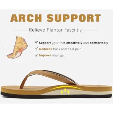 KuaiLu Womens Arch Support Flip Flops Comfortable Yoga Mat Slip on Leather Walking Thong Cushion Sandals Summer Beach Orthotic Slides Travel Essentials Indoor Outdoor Slippers Shoes Khaki Size 11