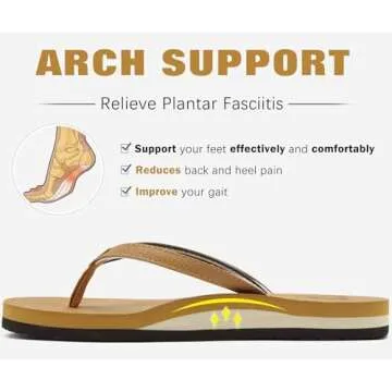 KuaiLu Womens Arch Support Flip Flops Comfortable Yoga Mat Slip on Leather Walking Thong Cushion Sandals Summer Beach Orthotic Slides Travel Essentials Indoor Outdoor Slippers Shoes Khaki Size 11