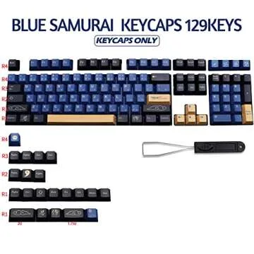 MOLGRIA Blue Samurai Keycaps, 129 Set PBT KeyCaps for Gaming Keyboard, Cherry Profile Dye Sublimatio...