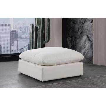 Meridian Furniture 187Cream-Ott Comfy Collection Modern | Contemporary Upholstered Ottoman, Rich Cre...