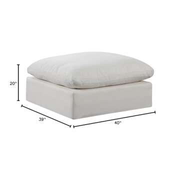 Meridian Furniture 187Cream-Ott Comfy Collection Modern | Contemporary Upholstered Ottoman, Rich Cream Durable Linen Textured Fabric, Down Feather Cushions, 39" W x 40" D x 20" H, Cream