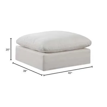 Meridian Furniture 187Cream-Ott Comfy Collection Modern | Contemporary Upholstered Ottoman, Rich Cream Durable Linen Textured Fabric, Down Feather Cushions, 39" W x 40" D x 20" H, Cream