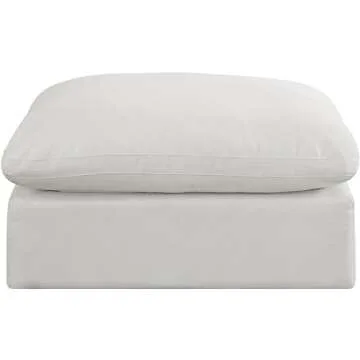 Meridian Furniture 187Cream-Ott Comfy Collection Modern | Contemporary Upholstered Ottoman, Rich Cream Durable Linen Textured Fabric, Down Feather Cushions, 39" W x 40" D x 20" H, Cream