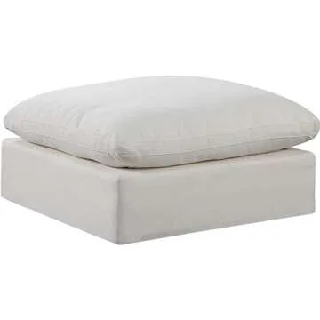 Meridian Furniture 187Cream-Ott Comfy Collection Modern | Contemporary Upholstered Ottoman, Rich Cream Durable Linen Textured Fabric, Down Feather Cushions, 39" W x 40" D x 20" H, Cream