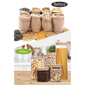 Aitsite Stackable Kitchen Canisters Set, Clear Glass Jars for Home Kitchen, Upgrade Thicken Airtight Food Storage jars with Wood Bamboo Clamp Lids for Spaghetti, Flour, Coffee, Sugar, pasta, 5 Pack