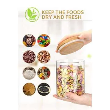 Aitsite Stackable Kitchen Canisters Set, Clear Glass Jars for Home Kitchen, Upgrade Thicken Airtight Food Storage jars with Wood Bamboo Clamp Lids for Spaghetti, Flour, Coffee, Sugar, pasta, 5 Pack