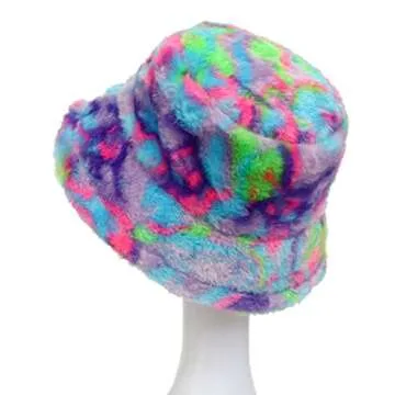 Fuzzy Dyed Bucket Hat for Women Furry Fur Bucket Hat Winter Warm Plush Fisherman Fluffy Sherpa Bucket Hat