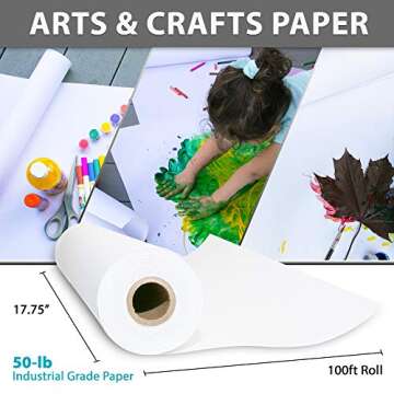 2 Pack - White Kraft Paper Roll 17.75” x 100’ Each (200ft Total) Premium Thick 50 lb Paper for Easel Drawing, DIY Painting, Arts and Crafts Projects, or Gift Wrapping, Non-Yellowing, Made in USA