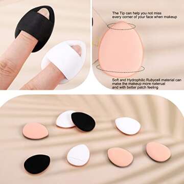 Ferraycle 48 Pcs Finger Powder Puff Mini Makeup Triangle Puff Foundation, Face Powder, Under Eye Setting, Concealer, Repair Cream, Cosmetic Tool(Black, White)