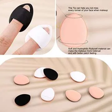 Ferraycle 48 Pcs Finger Powder Puff Mini Makeup Triangle Puff Foundation, Face Powder, Under Eye Setting, Concealer, Repair Cream, Cosmetic Tool(Black, White)