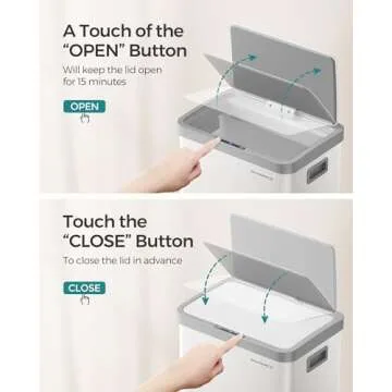 SONGMICS Motion Sensor Trash Can, 18-Gallon (68L) Automatic Kitchen Garbage Can with Stay-Open Lid, Soft Close, Stainless Steel, 15 Trash Bags Included, Cloud White ULTB630W68