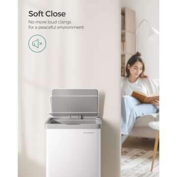 SONGMICS Motion Sensor Trash Can, 18-Gallon (68L) Automatic Kitchen Garbage Can with Stay-Open Lid, Soft Close, Stainless Steel, 15 Trash Bags Included, Cloud White ULTB630W68