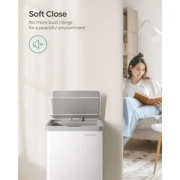 SONGMICS Motion Sensor Trash Can, 18-Gallon (68L) Automatic Kitchen Garbage Can with Stay-Open Lid, Soft Close, Stainless Steel, 15 Trash Bags Included, Cloud White ULTB630W68
