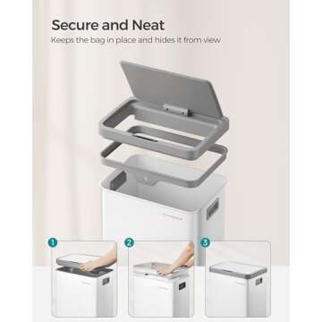 SONGMICS Motion Sensor Trash Can, 18-Gallon (68L) Automatic Kitchen Garbage Can with Stay-Open Lid, Soft Close, Stainless Steel, 15 Trash Bags Included, Cloud White ULTB630W68